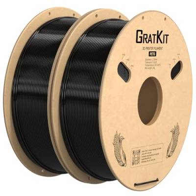 GratKit PETG-Filament, 2 kg, PETG-Filament, 1,75 mm, 3D-Druck-Filament, PETG, schwarz, 2 x 1 kg von GratKit