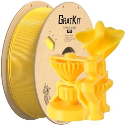 GratKit PETG Filament 1.75mm, -0.03mm, 3D Drucker Filament PETG, 1kg Spule, 3D Druck Filament PETG, Gelb von GratKit
