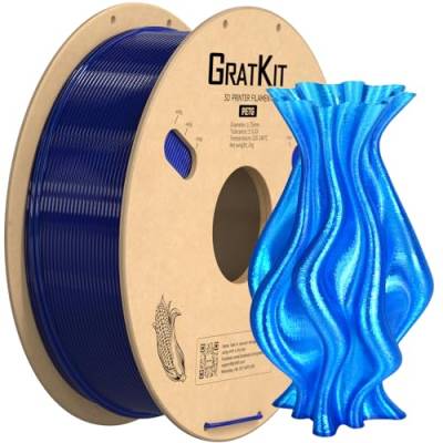 GratKit PETG Filament 1.75mm, -0.03mm, 3D Drucker Filament PETG, 1kg Spule, 3D Druck Filament PETG, Transparent Blau von GratKit