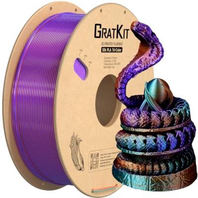 GratKit Silk Dreifarbiges PLA Filament 1.75mm, -0.03mm, Coextrusion PLA Filament, 3D Drucker Filament, 1kg Spule, Tri Color PLA Filament, Seide Violett Orange Und Grün von GratKit