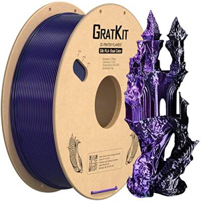 GratKit Silk Zweifarbig PLA Filament 1.75mm, -0.03mm, Coextrusion PLA Filament, 3D Drucker Filament, 1kg Spule, Dual Color PLA Filament, Seide Schwarz Und Violett von GratKit
