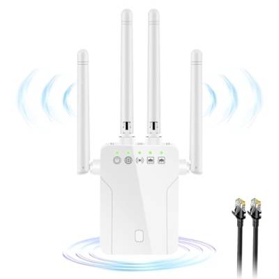 WLAN Verstärker 1200Mbit/s WLAN Repeater 5GHz & 2.4GHz Dualband Signalverstärker, Repeater/Access Point/Client Mode, mit RJ45 Netzwerkkabel,WPS,2 LAN Ports,4 Antennen, Kompatibel zu Allen WLAN Geräten von Greatzer