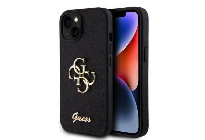 Guess Handyhülle Guess PU Fixed Glitter 4G Metal Logo Case für iPhone 13 schwarz Schutz von Guess