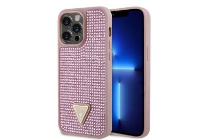 Guess Handyhülle Guess Rhinestones Triangle Metal Logo Case für iPhone 15 Pro Max Pink von Guess