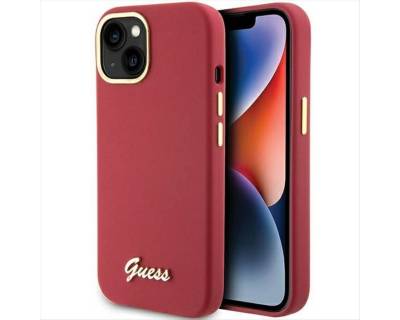 Guess Smartphone-Hülle Guess Apple iPhone 15 Hardcase Silikon Script Metal Logo & Frame von Guess