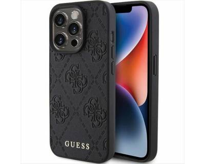 Guess Smartphone-Hülle Guess Apple iPhone 15 Pro Schutzhülle Case Leather 4G Stamped Schwarz von Guess