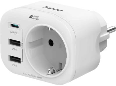 HAMA 1x USB-C PD, 2x USB-A, Schutzkontakt Steckdosenadapter von HAMA