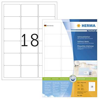 1.800 HERMA 4265 Etiketten / weiß / 63,5 x 46,6 mm von HERMA
