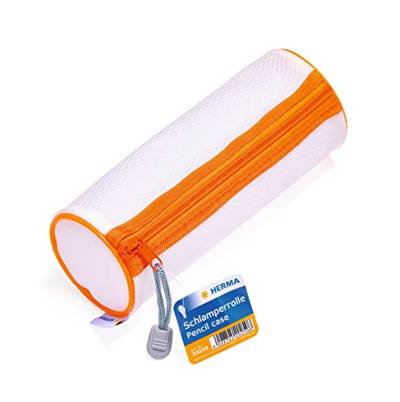 HERMA 20259 Federmäppchen Federtasche transparent orange, großes Schulmäppchen für Stifte mit Reißverschluss, Schlamppermäppchen für Jungen, Mädchen, Teenager, Kinder, Erwachsene von HERMA