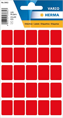 HERMA 3662 Vielzweck-Etiketten, 125 Stück, 15 x 20 mm, 25 pro Bogen, selbstklebend, Haushaltsetiketten zum Beschriften für Kalender Planer Basteln, matt, blanko Papier Klebeetiketten Aufkleber, rot von HERMA