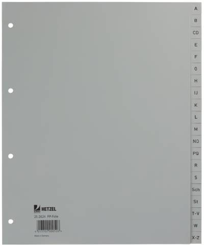 HETZEL Kunststoff-Register, A-Z, A4 Überbreite, 20-teilig von HETZEL