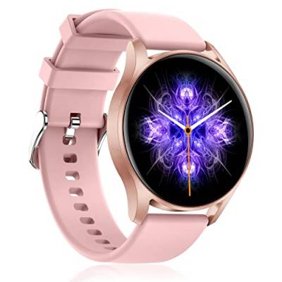 Smartwatch Damen Herren Fitness Tracker,Fitnessuhr Runde Bluetooth,Schrittzähler Uhr Damen,Mit GPS, NFC und Bezahlung,Pulsmesser, Schlafmonitor, Nachrichtenerinnerung,Android und iOS (Rosa) von HOOGEE