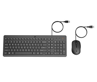 HP 150 kabelgebundene Maus-Tastaturkombination, USB-A Anschlüsse, 12 Fn Tasten, 1.600 DPI, funktioniert mit Windows & Mac, leise, QWERTZ Layout, schwarz von HP