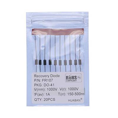 HUABAN 20PCS FR107 Fast Recovery Rectifier Diode 1A 1000V 150-500ns DO-41 (DO-204AL) Axial 1 Amp 1000 Volt von HUABAN