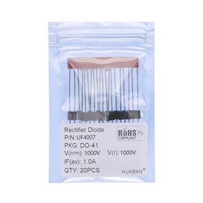 HUABAN 20PCS UF4007 Ultra Fast Recovery Rectifier Diode 1A 1000V 50-75ns DO-41 (DO-204AL) Axial 1 Amp 1000 Volt von HUABAN