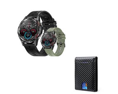 HYIEAR Smartwatch, High-End-Business-Geldbörse mit RFID-Schutz Smartwatch (Android/iOS), Wird mit USB-Ladekabel geliefert., Sportarmbänder, Gesundheitsfunktionen, individuelle Zifferblätter von HYIEAR