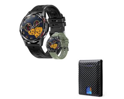 HYIEAR Smartwatch, multifunktionale Business-Geldbörse mit RFID-Schutz Smartwatch (Android/iOS), Wird mit USB-Ladekabel geliefert., Sportarmbänder, Gesundheitsfunktionen, individuelle Zifferblätter von HYIEAR
