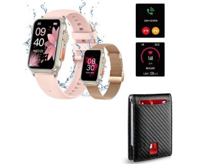 HYIEAR Smartwatch Damen Herren, 1,57, Portmonee Herren mit RFID-Schutz Smartwatch (4,5 cm/1,77 Zoll), Wird mit austauschbaren Stahlarmbändern und USB-Ladekabel geliefert, Eingehender Anruf, Sportmodus, Herzfrequenzmessung, Sprachassistent" von HYIEAR