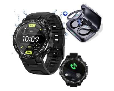 HYIEAR Smartwatch-Fitness-Tracker Damen und Herren, Bluetooth-5.3-Kopfhörer Smartwatch, Smartwatch mit Gesundheitsmessung & Info-Benachrichtigung und mehr, IPX5 wasserdichte In-Ear-Kopfhörer (LED Ladestandsanzeige) von HYIEAR