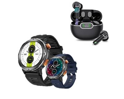HYIEAR Smartwatch Herren- und Damen OLED 1,39 Zoll, Bluetooth-Headset 5.3 Smartwatch (Android), mit austauschbaren Armbändern, Ladekabeln Drei Paar Ohrstöpsel x, Sportarmband von HYIEAR