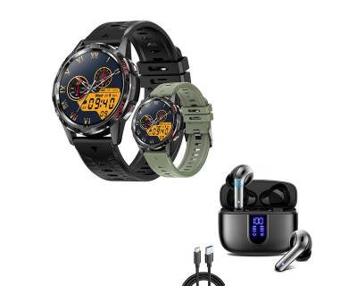 HYIEAR Smartwatch IPX5 wasserdicht/1,32 Zoll und Bluetooth-Headset 5.3 Smartwatch (Android/iOS) Set, Wird mit UsB-Ladekabel geliefert., Voice Assistant, individuelle Ziferblätter, geringer Stromverbrauch. von HYIEAR