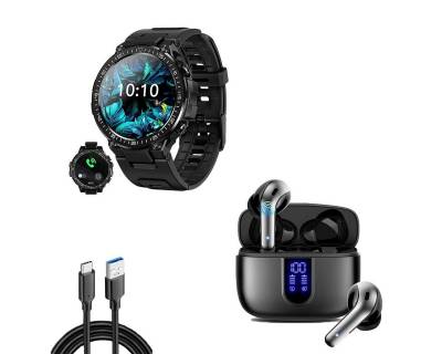 HYIEAR Smartwatch für Damen und Herren, kabelloses Bluetooth-Headset 5.3 Smartwatch (Android), mit austauschbaren Armbandern, Ladekabeln Drei Paar Ohrstöpsel, Sportarmband, Fitnessuhr von HYIEAR