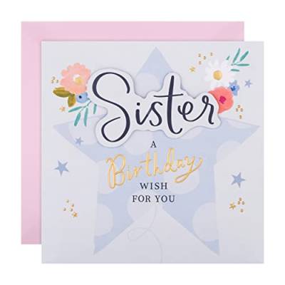 Hallmark Geburtstagskarte für Schwester – Blumen und Stern Design von Hallmark