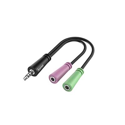Hama Audio Adapter (4 pol. 3,5 mm Klinke Stecker - 2x 3 pol. 3,5 mm Klinke Buchse, Stereo Klinke Adapter zum Verbinden von Laptop, Handy, Tablet mit 3 poligem Klinken Headset, Kopfhörer mit Mikrofon) von Hama