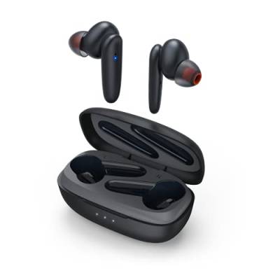 Hama Bluetooth Kopfhörer In Ear (kabellose Kopfhörer mit Ladestation 4x nachladbar für 20h Musik, True Wireless ANC aktive Geräuschunterdrückung, spritzwassergeschützt IPX4, Sprachsteuerung) schwarz von Hama