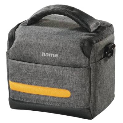 Hama Kameratasche „Terra“ aus Recycling-Polyester (Fototasche für Digitalkamera 15,5 x 10 x 13 cm, zum Umhängen als Schultertasche, Gürtelschlaufe für Bauchtasche, variable Inneneinteilung) grau von Hama