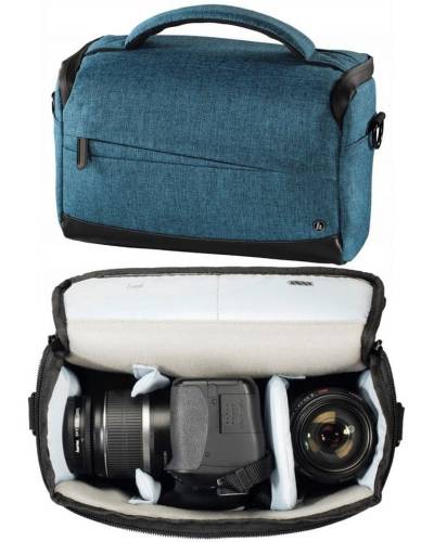 Hama Kameratasche Kamera-Tasche Trinidad 135 Foto-Tasche Universal Blau, Case Schultergurt Tragegriff Zubehör-Fächer Digitalkamera Systemkamera von Hama