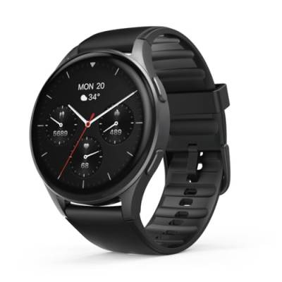 Hama Smartwatch 8900 mit GPS, wasserdicht IP68, Telefonfunktion (AMOLED Touch Display, Sprachsteuerung, Sportmodi, Schlaftracker, Herzfrequenzmessung, WhatsApp, Laufuhr, Pulsuhr, Fitnessuhr) schwarz von Hama