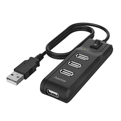 Hama USB Hub 4 Ports mit Schalter (High-Speed Datenübertragung, 4x USB-A für Maus, USB-Stick, usw., 1,8m langes Kabel, Multiport Adapter, USB Adapter 4in1 für Büro, Homeoffice und unterwegs) von Hama