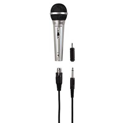 Thomson Mikrofon für Karaoke (Karaoke Mikrofon mit 3 m Kabel + XLR Kupplung, 3,5 mm Klinke für HiFi Anlage, dynamisches Mikrofon mit Niere, Gesangsmikrofon mit Adapter 6,3 mm für Mischpult) silber von Hama