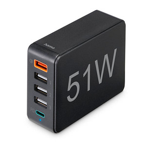 hama 5in1 USB-Ladestation schwarz 1,2 m, 51 Watt von Hama