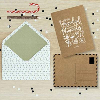 Happymots 5 Weihnachtskarten | recycelbarer Kraftkarton 300 g | Geschenkkarten zum Beschriften | 13 x 18 cm | Ideal für Dankeskarten | inkl. 5 Umschlägen | Grußkarte von HappyMots