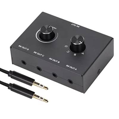 4-Wege-3,5-mm-Stereo-Audio-Switch, 3,5-mm-Stereo-Passivumschalter 1 In 4 Out-Konverter für MP3-Kopfhörer, AUX 3,5-mm-Audio-Umschalter Audio-Umschalter Passiver Lautsprecher Kopfhörer Manuelle Auswahl von Heayzoki