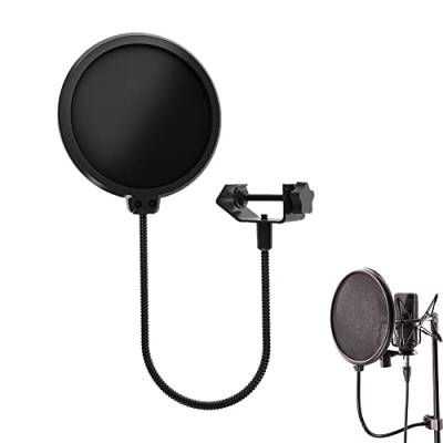 Mikrofon Popschutz, Popfilter für Mikrofone, Mikrofon Pop Filter, Mikrofon Dual Layered Sound Shield Wind Pop Screen, Mit Flexiblen 360°Schwanenhals Clip Stabilisierungsarm für Die Meisten Mikrofone von Helweet