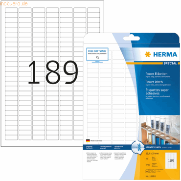 Herma Etiketten weiß 25,4x10mm Power extrem stark haftend A4 VE=4725 S von Herma