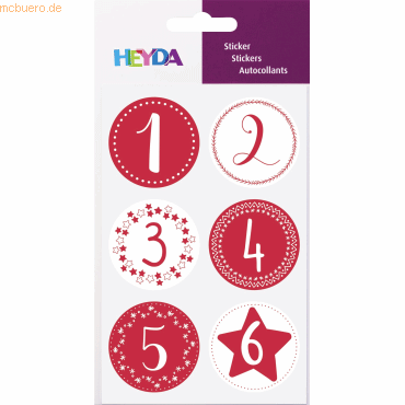 6 x Heyda Sticker Zahlen Advent rund rot von Heyda