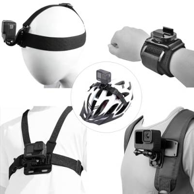Zubehör-Set für GoPro Hero 12 11 10 9 8 7 6 5 4, Schnellverschluss-Kopfgurt-Halterung + Brustgurt + Rucksack-Clip-Halter + 360° drehbare Handgelenkschlaufe + belüfteter Helmgurt von Higatful