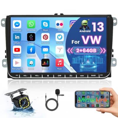 2+64G Android 13 Autoradio Doppel Din für VW Golf 5 Golf 6 Skoda Passat B6 Passat B7 Radio 9 Zoll Touch Display Auto Stereo mit GPS WiFi Mirror Link Bluetooth Rückfahrkamera Mic von Hikity