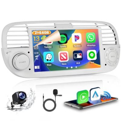 2G+64G Android 13 Autoradio für FIAT 500 (2007-2015) Radio Wireless Apple CarPlay Android Auto, 7" Autoradio mit Bildschrim Display Bluetooth Freisprecheinrichtung GPS WiFi FM RDS Rückfahrkamera Weiß von Hikity