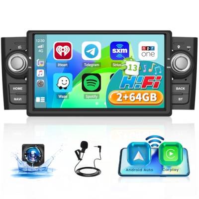 2G+64G Android 13 Autoradio für FIAT Punto(2005-2009) Linea(2007-2011) Radio Wireless Apple CarPlay Android Auto Bluetooth 7 Zoll Bildschrim Auto Radio Navi Rückfahrkamera HiFi WiFi FM RDS SWC USB von Hikity