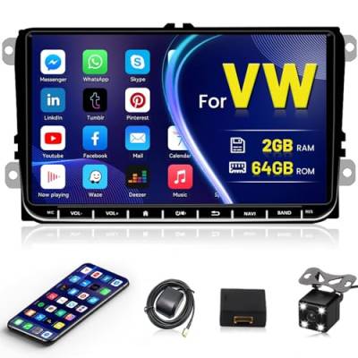 2G 64G Autoradio 2Din Android 13 mit Navi Für VW Passat B6 B7 Golf 5 6 Polo Touran Caddy Jetta T5 Seat Skoda 9 Zoll Auto Radio mit Bluetooth Freisprecheinrichtung GPS WiFi FM Mirror Link Rückfahrkamer von Hikity