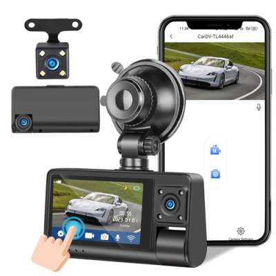 Hikity 3 Lens 1080P Dashcam Auto Vorne Hinten und Innen Parküberwachung, 3Zoll Touchscreen Autokamera Dash Cam Auto Dashboard Recorder mit Nachtsicht,G-Sensor,Loop-Aufnahme,150° Weitwinkel von Hikity