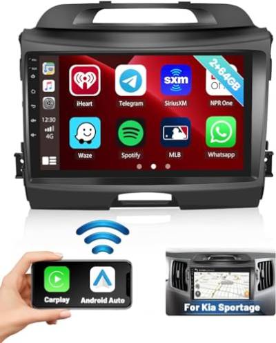 Hikity 9" Android 2+32GB Autoradio Bluetooth mit Navi für Kia Sportage 2010 2011 2012 2013 2014 2015 2016 mit Wireless Carplay Android Auto FM RDS Radio GPS WiFi HiFi USB SWC Rückfahrkamera von Hikity