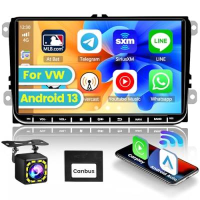 Hikity Android13 Autoradio Wireless Carplay mit Navi Für VW Golf 5 6 Passat B6 B7 Jetta Polo Touran Caddy Sharan Seat 9Zoll Auto Stereo Radio 2 Din mit Bluetooth WiFi FM Android Auto Rückfahrkamera von Hikity