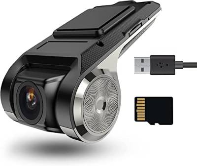 Hikity USB DVR Dashcam für Android Autoradio Wasserdicht Mini Autokamera Auto Recorder Nachtsicht Dash Kamera Loop-Aufnahme mit G-Sensor Videorecorder 170 ° Weitwinkel mit 32G SD Karte von Hikity