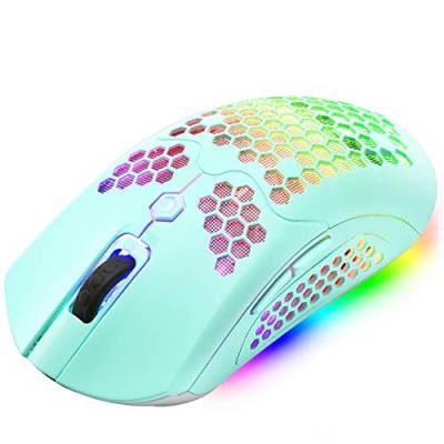Drahtlose/verkabelte leichte Gaming-Maus, Dual-Modi, wiederaufladbare 800-mAh-Mäuse, PMW3325,12000 DPI, 16 RGB-Hintergrundbeleuchtung, 69G Honeycomb Shell-Design, 7 programmierbare Tasten mit Treiber von Hoopond